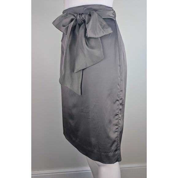 Anne Taylor Pencil Skirt 6 Gray Satin Elegant Evening Bow Sash Event Holiday NEW - Picture 5 of 10